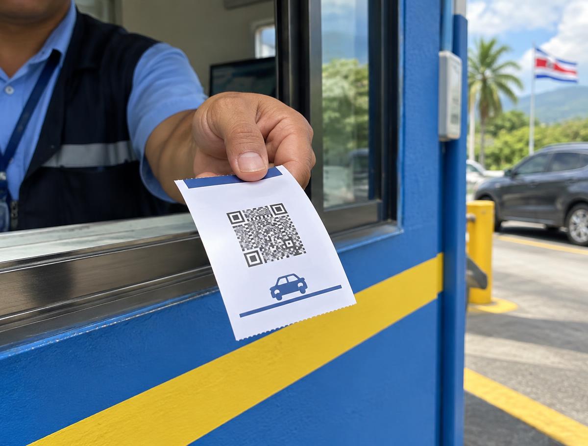 Operador entregando un tiquete con código QR